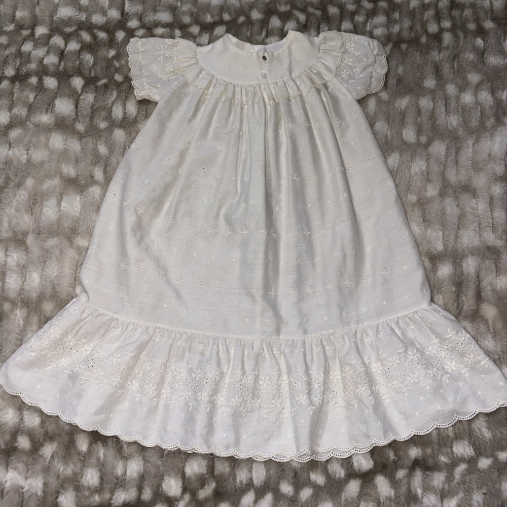 Vintage Alexis Cream Beige White Baptism Christening Gown 6 Months USA